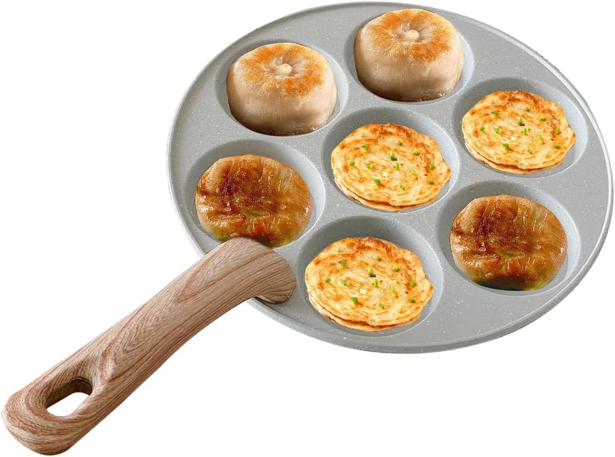 Omeletpan Koekenpan - Pannenkoekenpan Ei - Ontbijt Bereiden - Antiaanbaklaag - 7 Kopjes - Wit