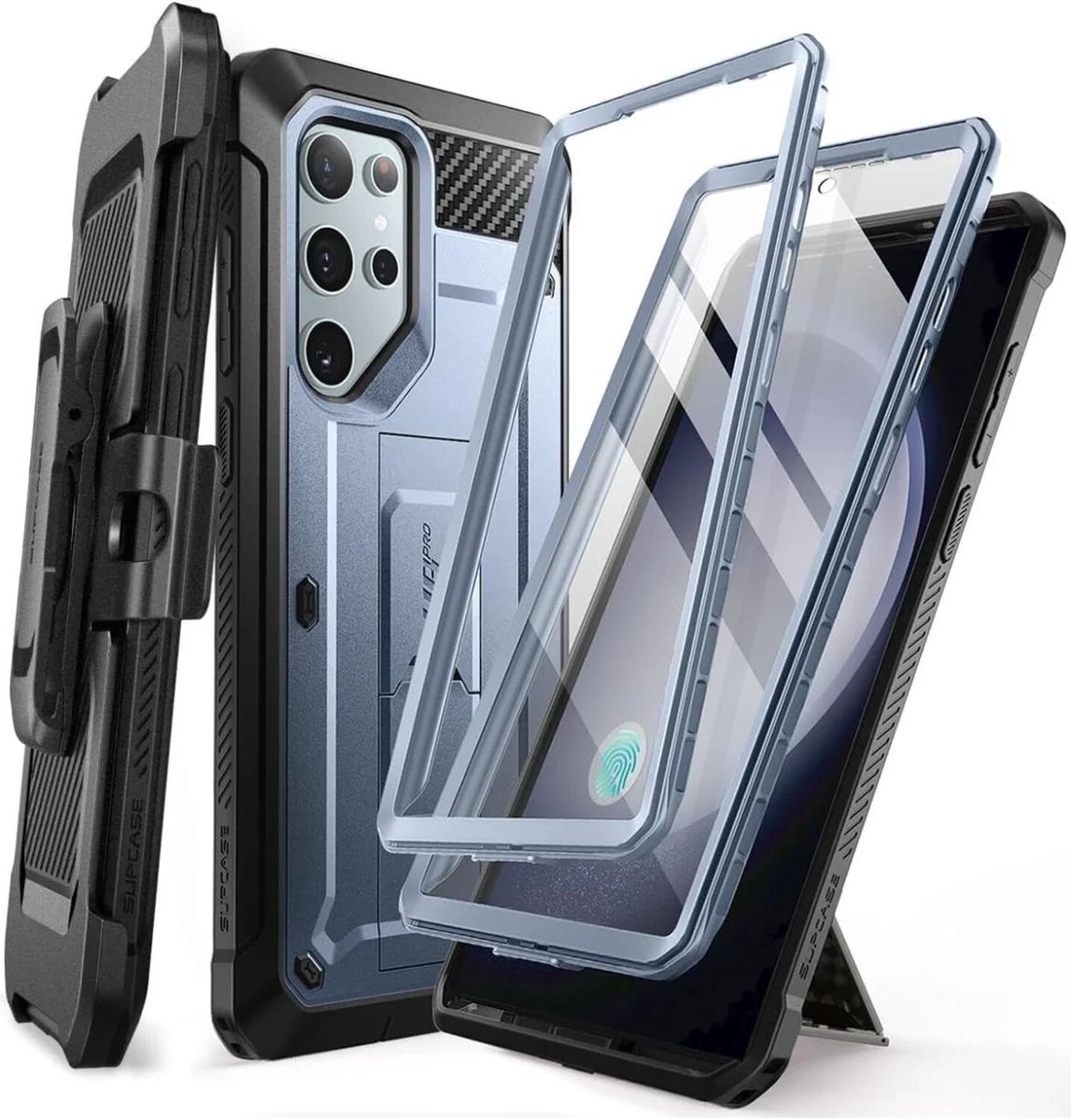 Supcase UB Pro hoesje geschikt voor Samsung Galaxy S24 Ultra - Met en zonder screen protector - Blauw