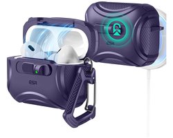 ESR Hoesje Geschikt Voor AirPods Pro 3 (2025) - Cyber FlickLock Case - Compatibel met MagSafe - Karabijnhaak - Paars