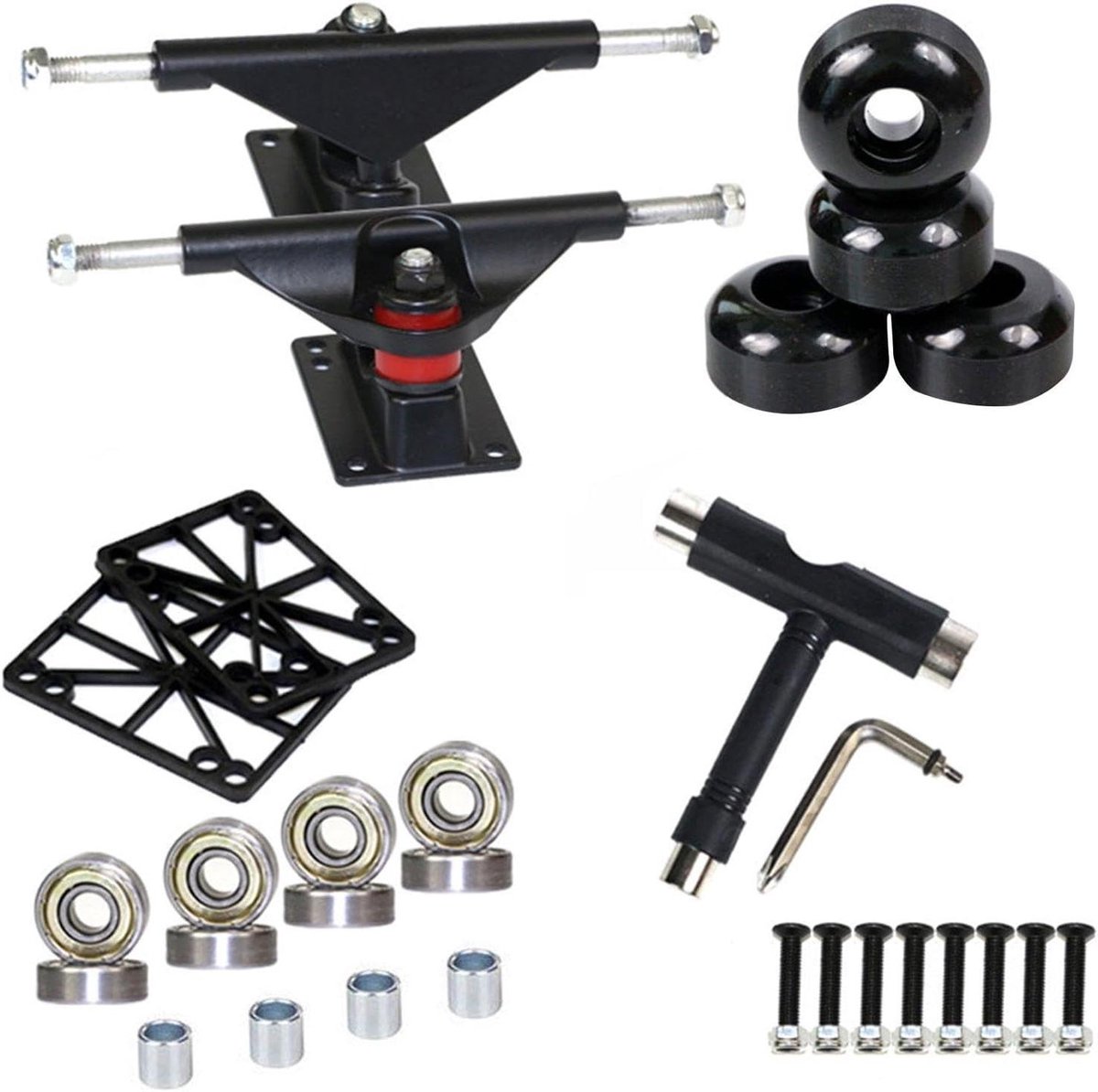 Skateboard Trucks Set Assen en Wielen Straat Skaten Compleet Hardwareset 7.4 Inch