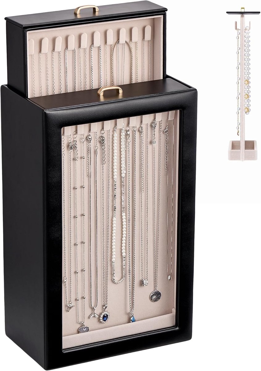 Hanger Sieraden Organizer - Ketting Display - Sieraden Opbergen - Dubbelzijdig Zichtbaar - 2 Lagen 40 Haken - Zwart
