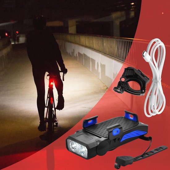 Fietsverlichting Telefoonhouder - Veiligheidsverlichting Fiets - Navigatie Fietsritten - 130 dB Claxon - 16 x 12 x 6 cm - Blauw — afbeelding 5