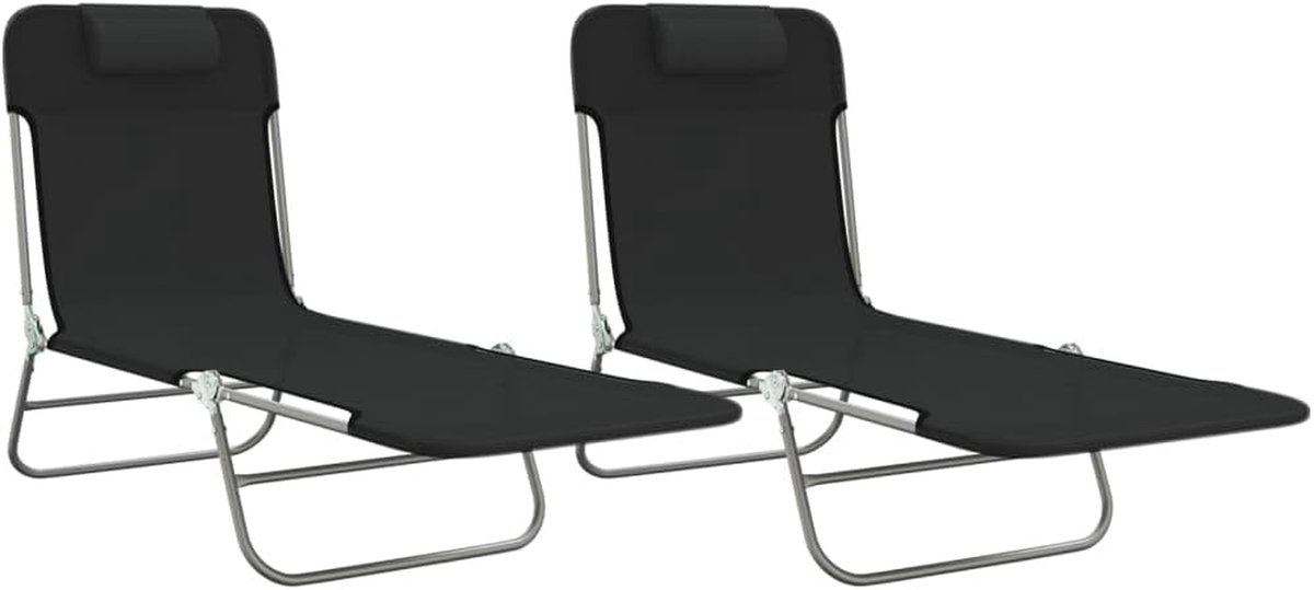 Inklapbare ligstoelen - Tuinstoelen set - Ontspannen buiten - Verstelbare rugleuning - 2 stuks - Zwart