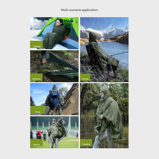 Draagbare Slaapzak - Poncho Deken - Outdoor Avontuur - Waterdicht & Winddicht - 190 x 70 cm - Uniek — afbeelding 4