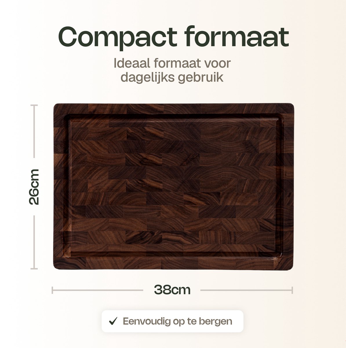 VDN Professionele Snijplank Amerikaans Walnoot Hout met Sapgeul en Handvaten – Anti-slip Borrelplank - Hakblok Kopshout 26x38x3.5 cm — cadeau in Kookcadeaus - foto 3