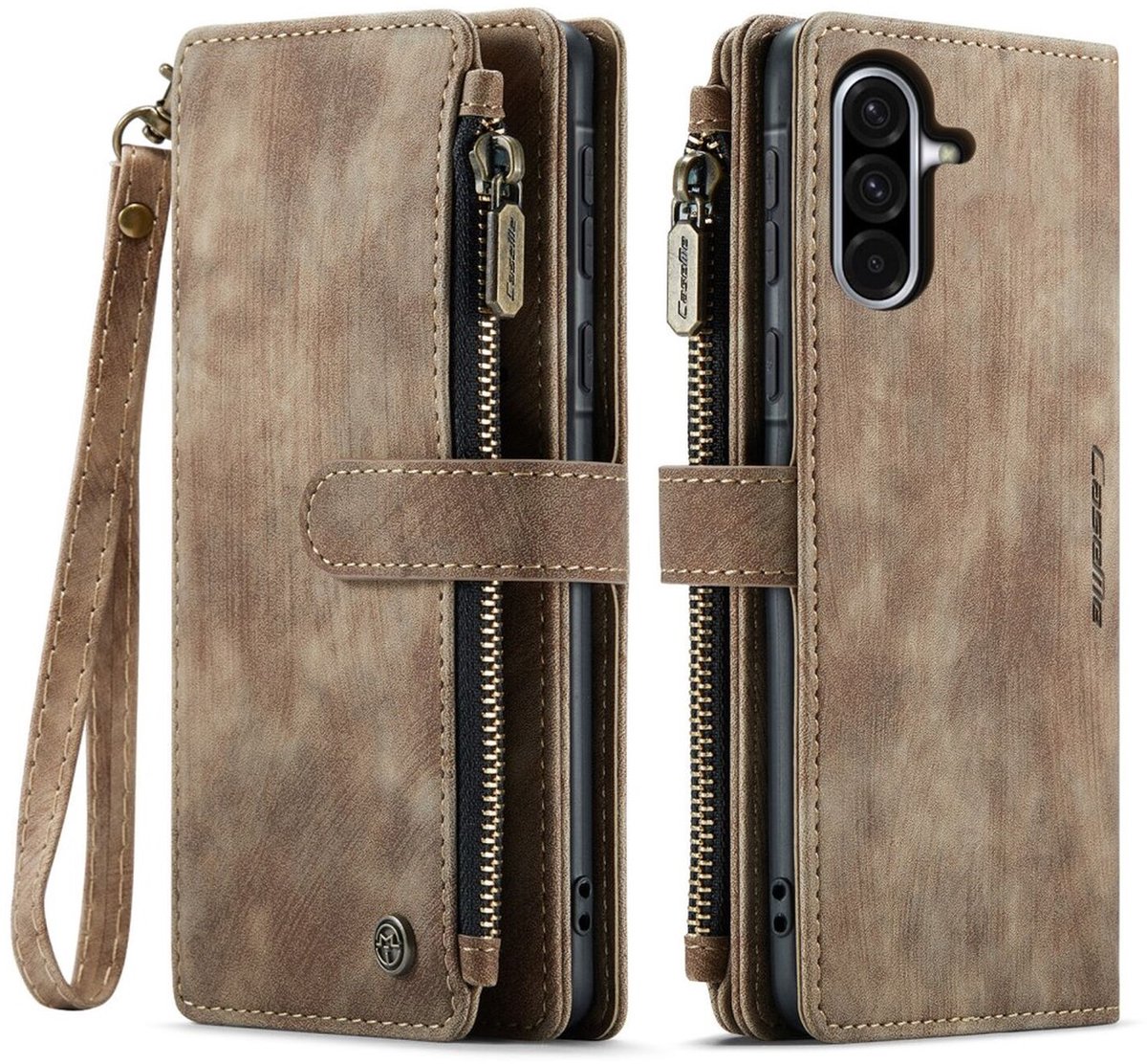 CaseMe C30 Hoesje Geschikt voor Samsung Galaxy A17 | Wallet Zipper Book Case met Pasjeshouder | Beschermhoes met Portemonnee | Bruin