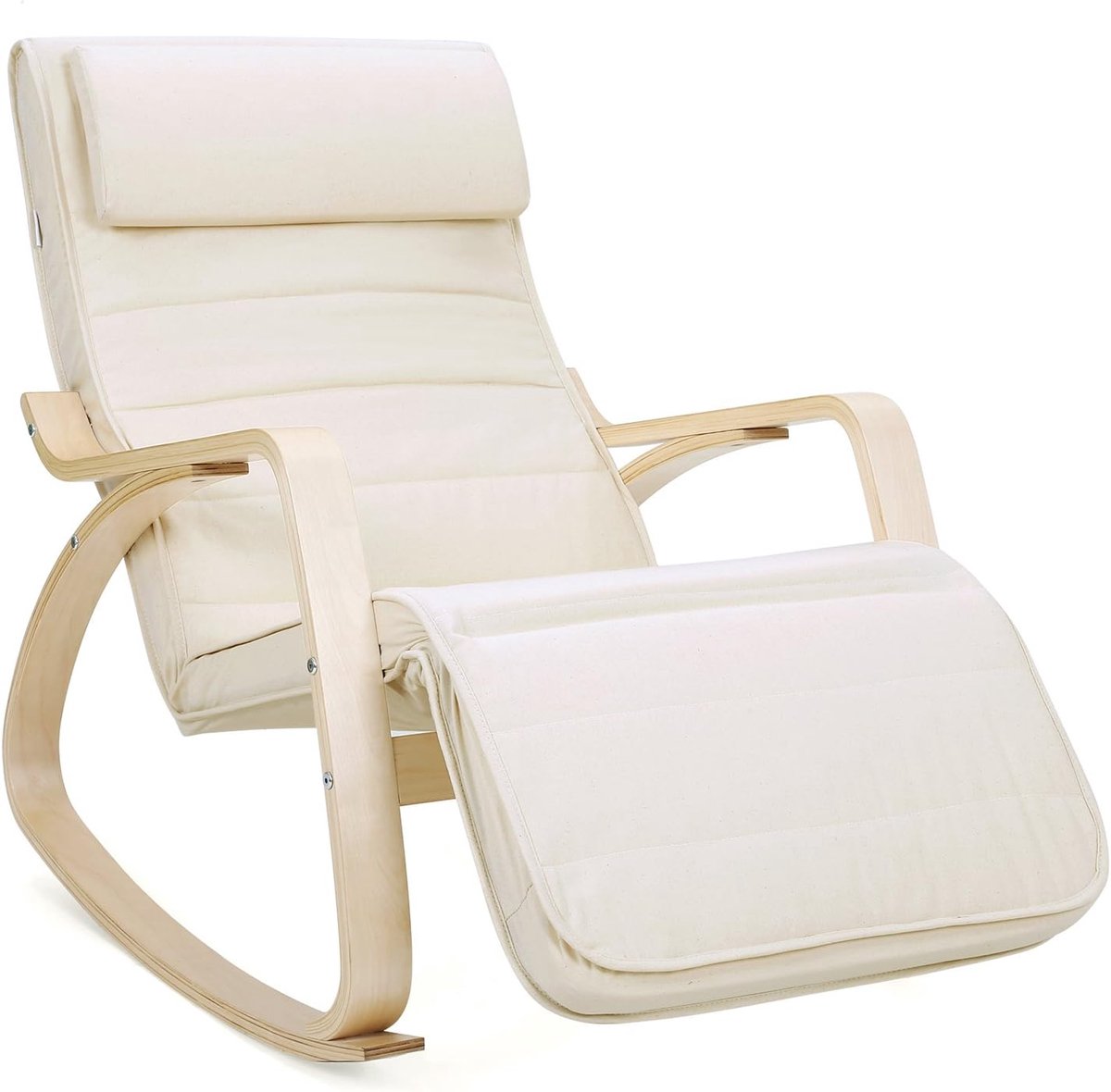 Conway Living® Schommelstoel met Comfortabel Kussen | Relaxstoel & Voedingsstoel voor Woonkamer en Babykamer | Ergonomische Loungestoel met Voetensteun | Comfortabel TV Stoel | Beige | Fauteuil