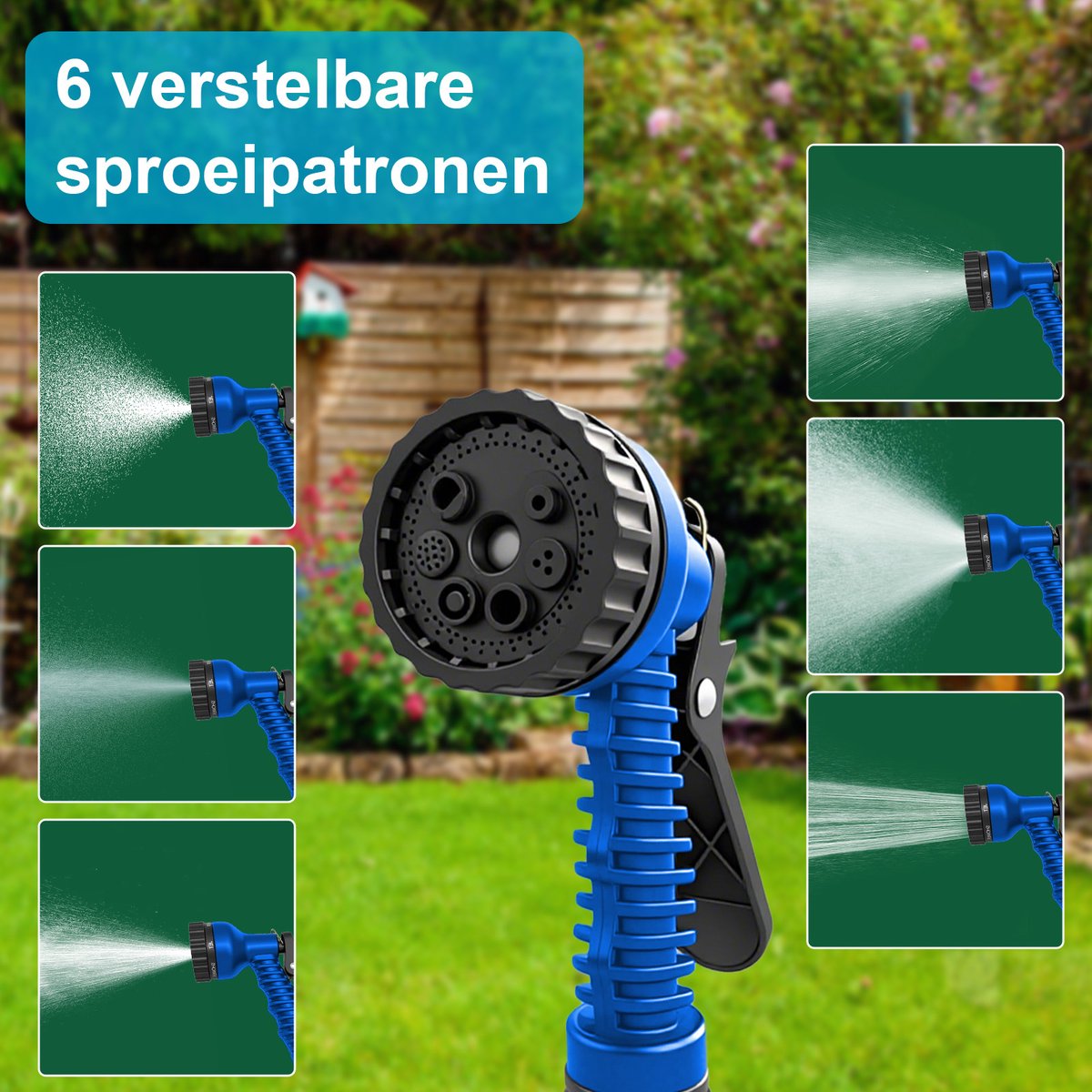 Uitschuifbare Tuinslang / Flexibele Slang – 15 meter (50FT) – Blauw – 0,4 MPa werkdruk – Licht, duurzaam & knoopvrij – Voor tuin, auto, terras & planten – Incl. handleiding thumbnail 3