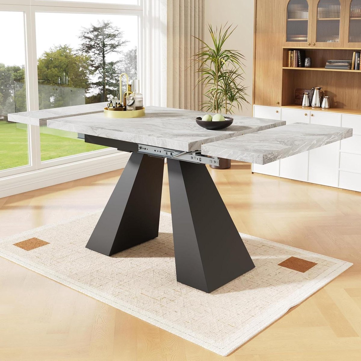 Eettafel Uitschuifbaar - Eettafel met poot - Ruimte Besparen - Flexibel Systeem - 99-159x74cm - Grijs