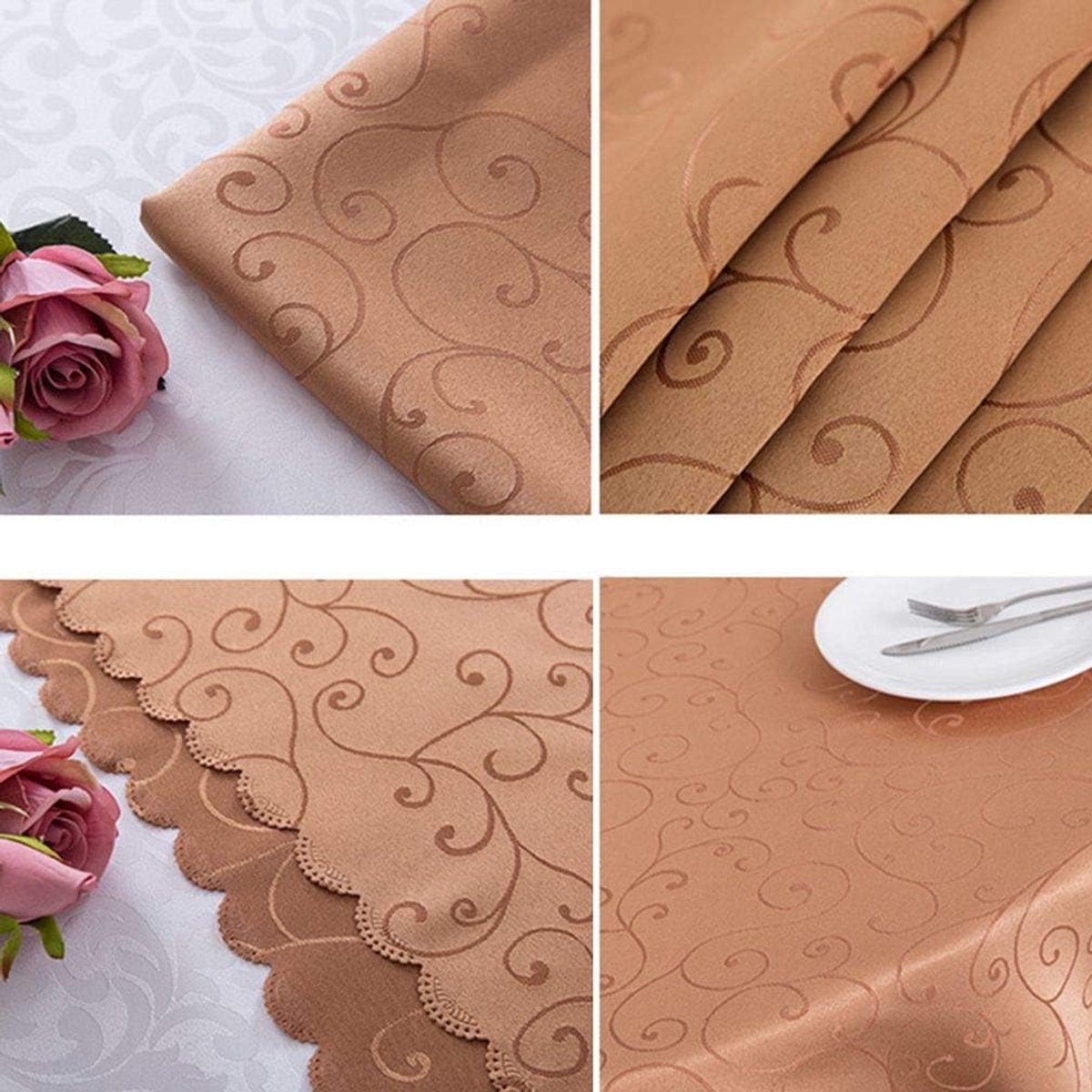 Jacquard Tafelkleed - Ronde Tafelhoes - Eettafel Decoratie - Duurzaam Polyester - Diameter 2.4m - Beige