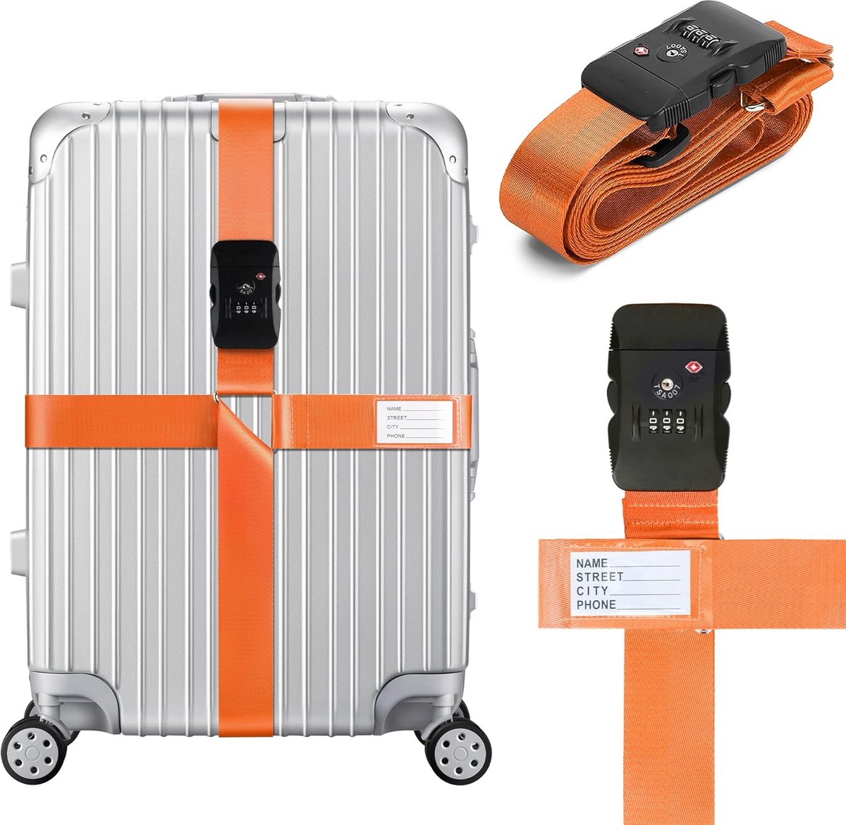 Verstelbare Kofferband met TSA-sloten en Gekruiste Ontwerp - Opvallende Reisaccessoires in Oranje