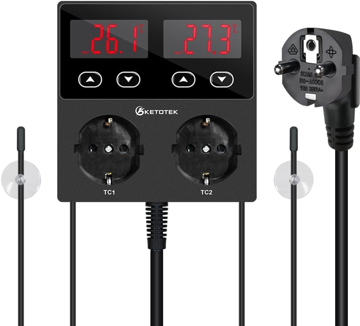 SnelShoppen - KT99pro Dubbele Digitale Temperatuurregelaar met 10A Relais voor Verwarming en Koeling, Thermostaat voor Reptielen, Broeden, Fermentatie