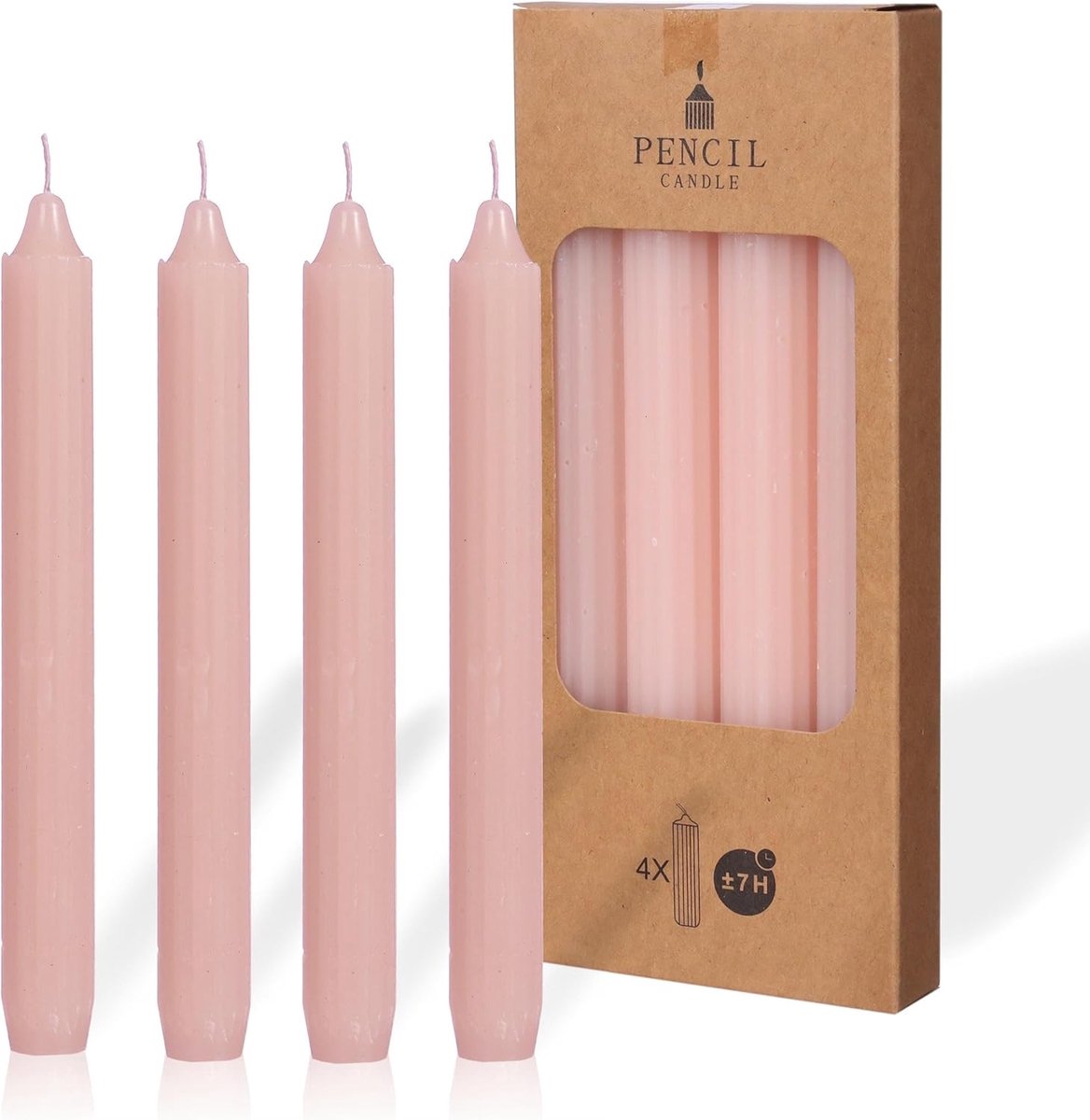 SnelShoppen - Set van 4 Effen en Geribbeld Staafkaarsen 20 cm - Roze Tafelkaarsen met 7 Uur Brandtijd - Ideaal voor Feest, Tuin, Keuken en Decoratie