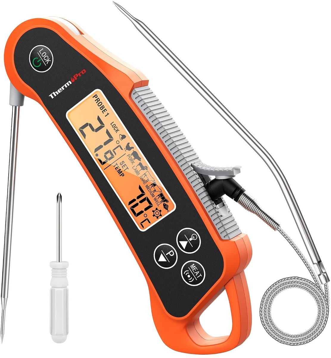 SnelShoppen - Digitale Vleesthermometer - Waterdichte Keukenvoedselthermometer - 2-in-1 Met Dubbele Sondes - Direct Afleesbaar Voor Oven, Grillen, Bar
