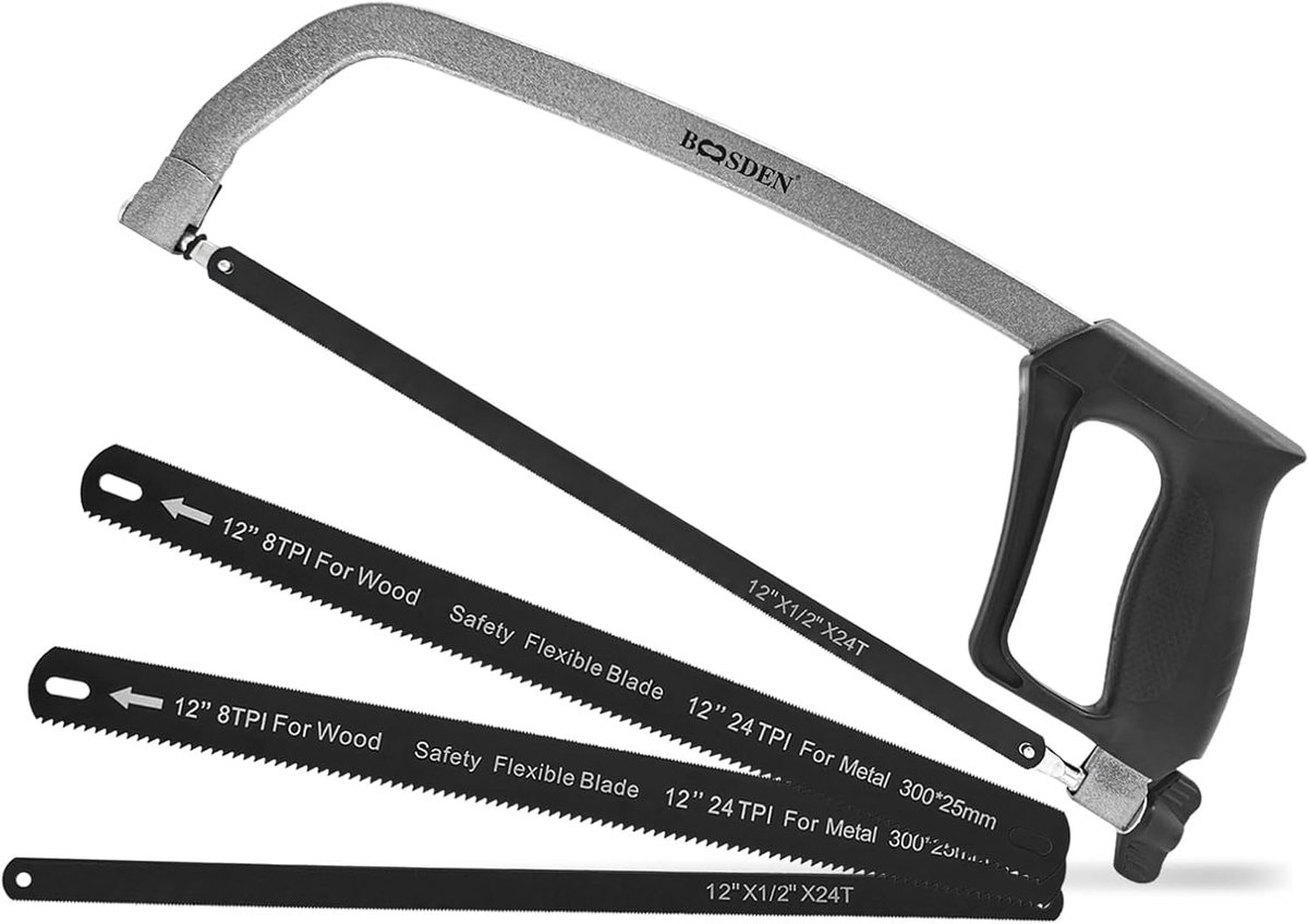 SnelShoppen - Hacksaw 300 mm met 3 verwisselbare zagen voor metaal, hout, staal, PVC en plastic - veelzijdige handzaag voor klussen en hobby's