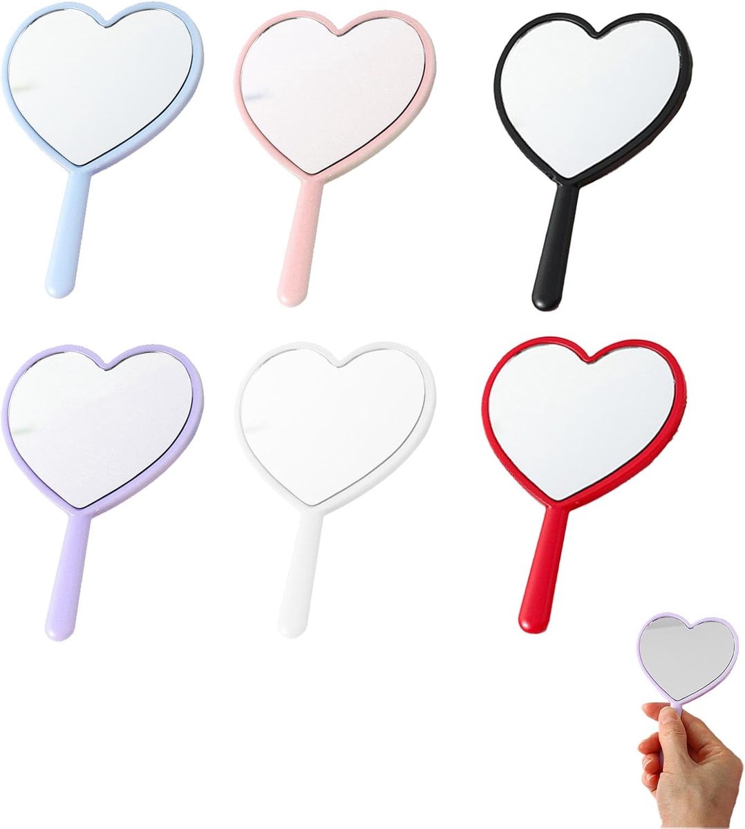 SnelShoppen - Hand Make-Up Spiegel met Handvat – 6 Stuks in Diverse Kleuren – Lichtgewicht, Compact en Duurzaam – Ideaal voor Reizen, Schoonheidsrouti