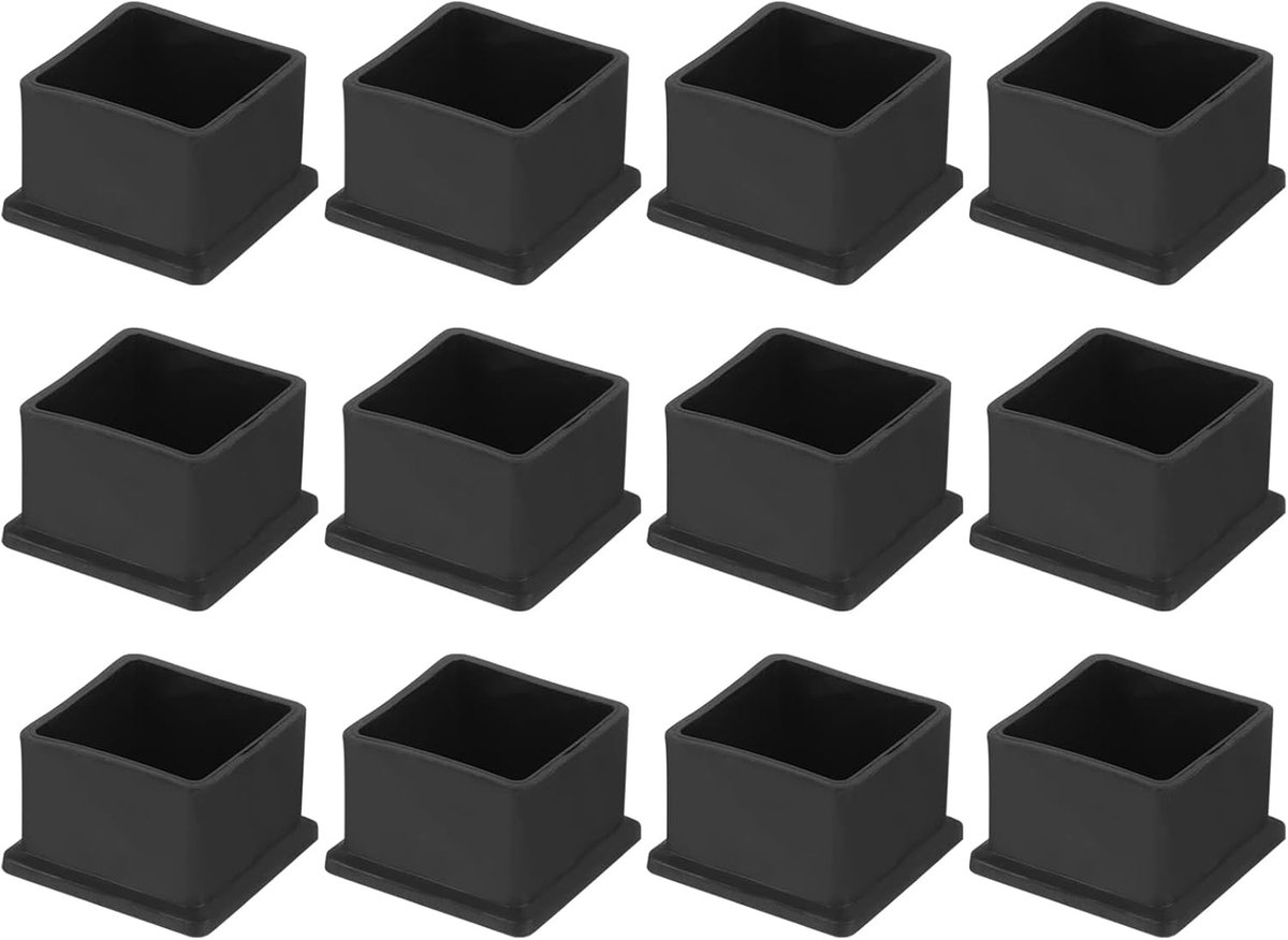 SnelShoppen - 12x PVC Vierkante Stoelpoot Beschermers 35mm x 35mm - Zwart Meubelpoot Pads voor Tafel, Tuin, Kast, Bed - Slijtvast, Antislip, Perfect v