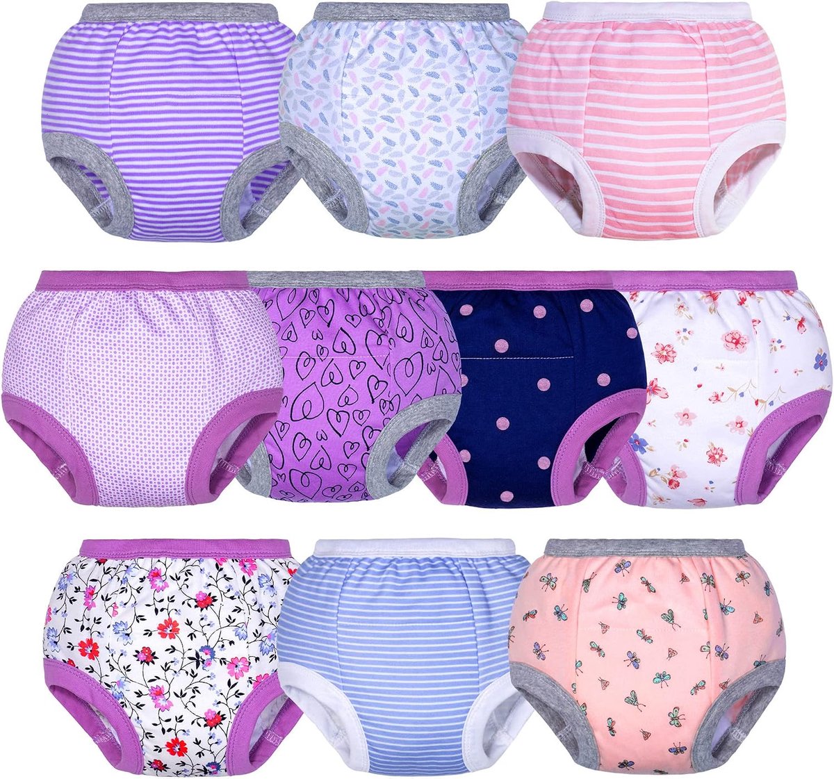 SnelShoppen - Potty Training Broekjes voor Kinderen 12M-5T Unisex, 100% Katoen, Set van 10, Bloemenserie, Wasbaar en Herbruikbaar