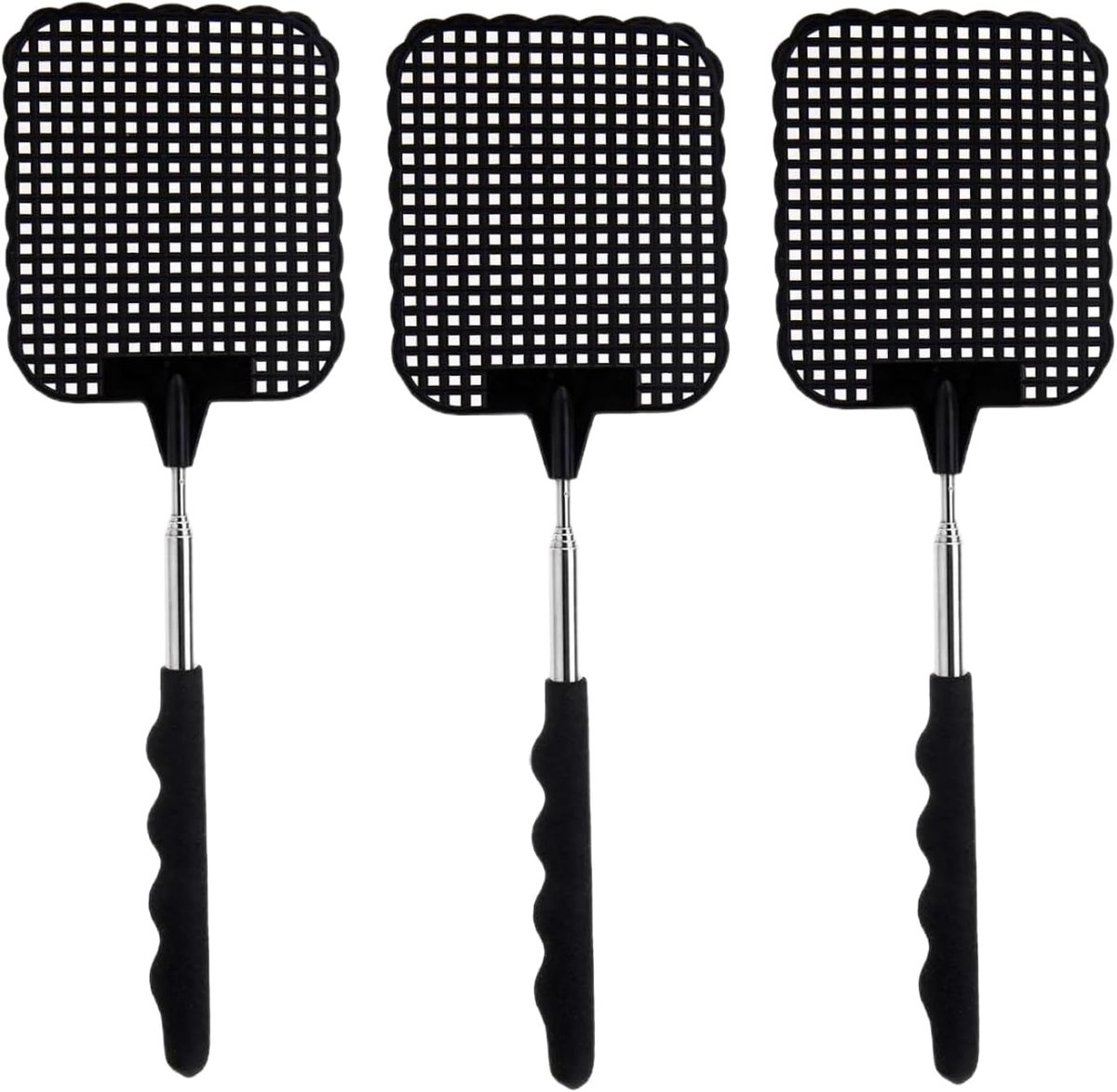 SnelShoppen - 3 Stuks Uittrekbare Vliegenmeppers, Verstelbaar van 26,5 cm tot 73 cm, Voor Vliegen, Muggen en Insecten, Zwart, Lichtgewicht en Compact