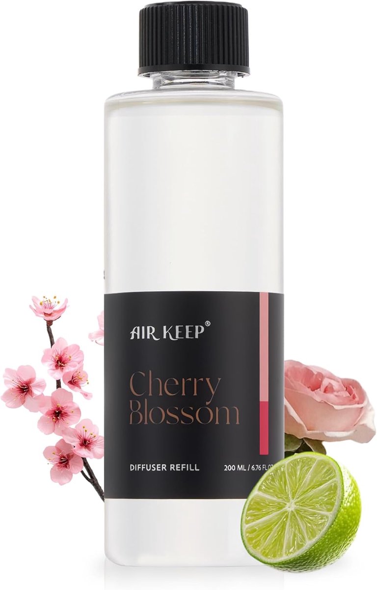 SnelShoppen - Airkeep Refill Fragrance Sticks 200ml - Geurverspreider - Langdurige Geur tot 90 Dagen - Kersenbloesem - Ideaal voor Thuis, Kantoor, of