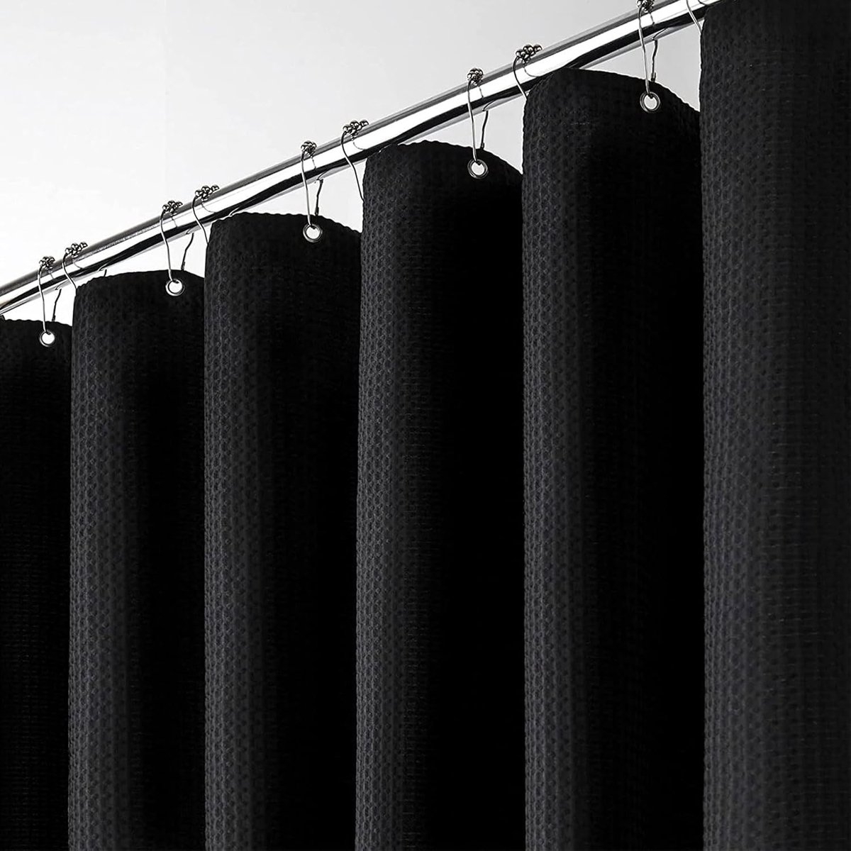 SnelShoppen - Douchegordijn Wafelpatroon 90 x 200 cm Smal Schimmelbestendig Zware Waterdichte Polyester Gordijn met 6 Plastic Haakjes Wasbaar voor Bad