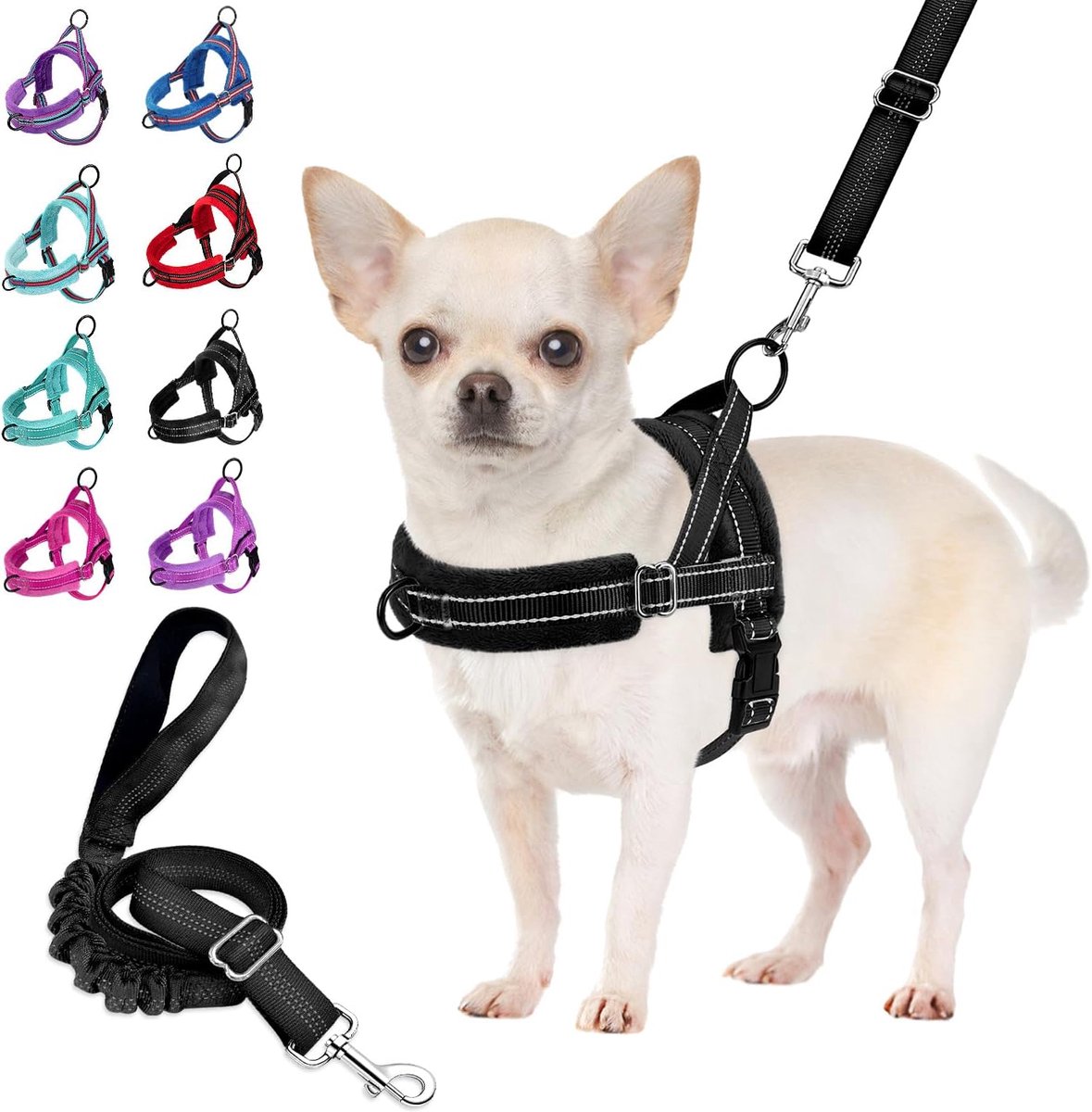 SnelShoppen - Dog Harness en Leash voor Kleine Honden, Verstelbaar en Comfortabel, Padded Vest met Veiligheidsriem en Bungee voor Wandelen en Avonture