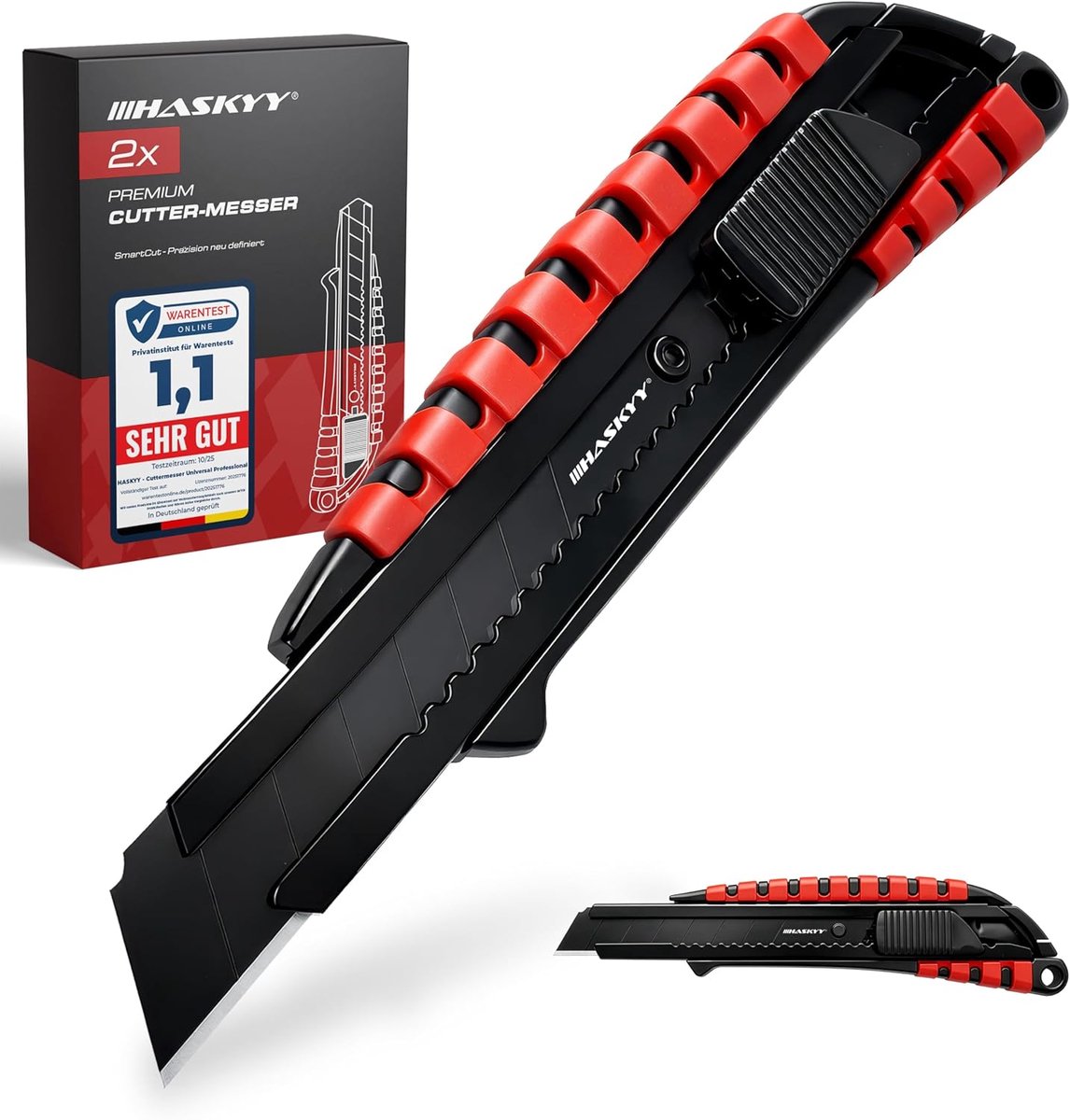 SnelShoppen - Professionele HASKYY Cutter Knife Set - 2x 18mm Universele Snijmachines met Extra Scherpe SK5 Bladen - Ergonomisch Handvat met Rubber Gr