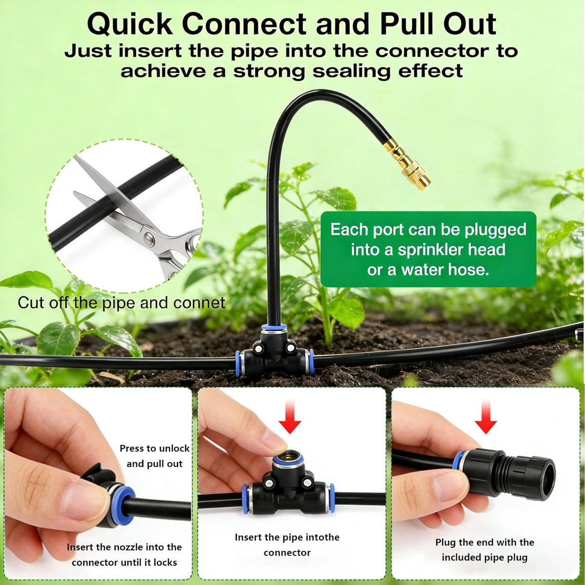 SnelShoppen - Irrigatiesysteem Tuin 15m Drip Irrigatie Systeem 360° Flexibele Tuinslang met 15 Messing Spray Nozzles voor Tuin, Patio en Gazon