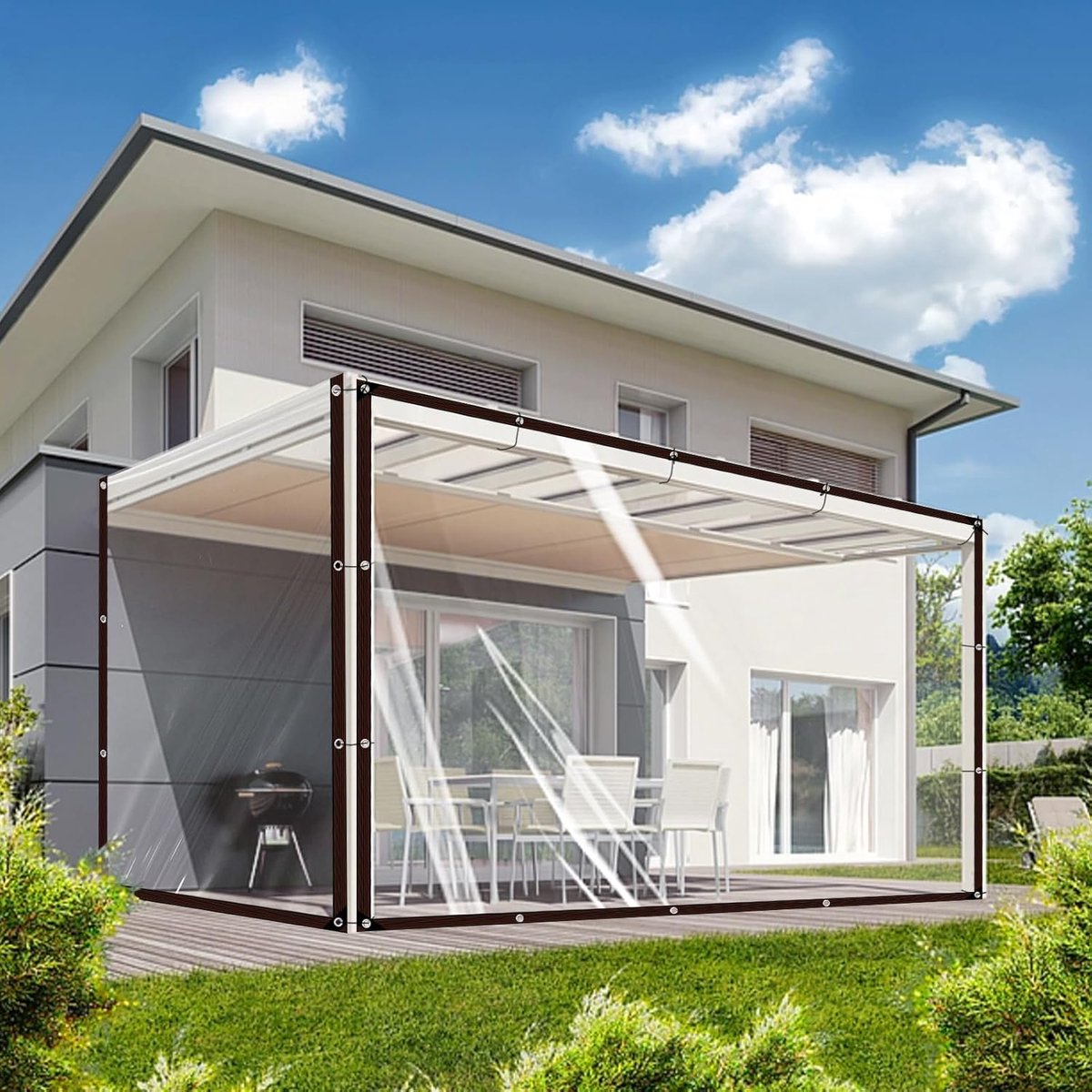 SnelShoppen - Waterproof Transparant Tuinzeil 2x4m met Oogjes - Duurzaam HDPE Materialen - Bescherming Tegen Regen voor Balkon, Tuinmeubelen en Serre