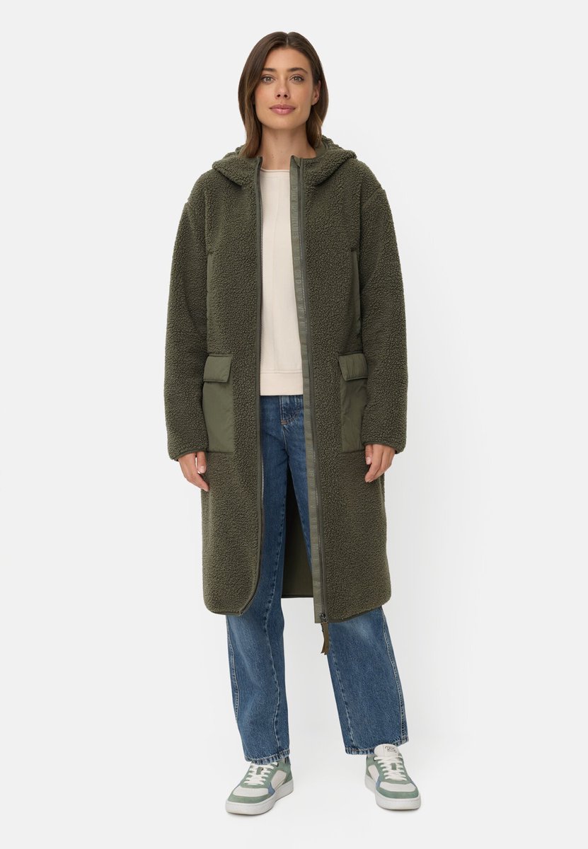 camel active Teddymantel met 2-wegs rits - Maat womenswear-42 - Donkergroen