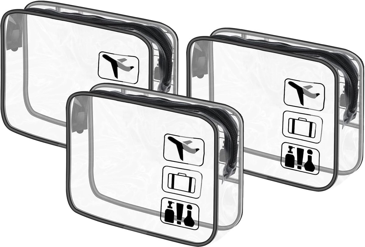 Thijox - 3 Stuks Transparante Toilettas, Waterdichte Reis Make-up Tas, Doorzichtige Cosmetica Tas voor Handbagage, Ideaal voor Vliegtuig en Reizen, Vo