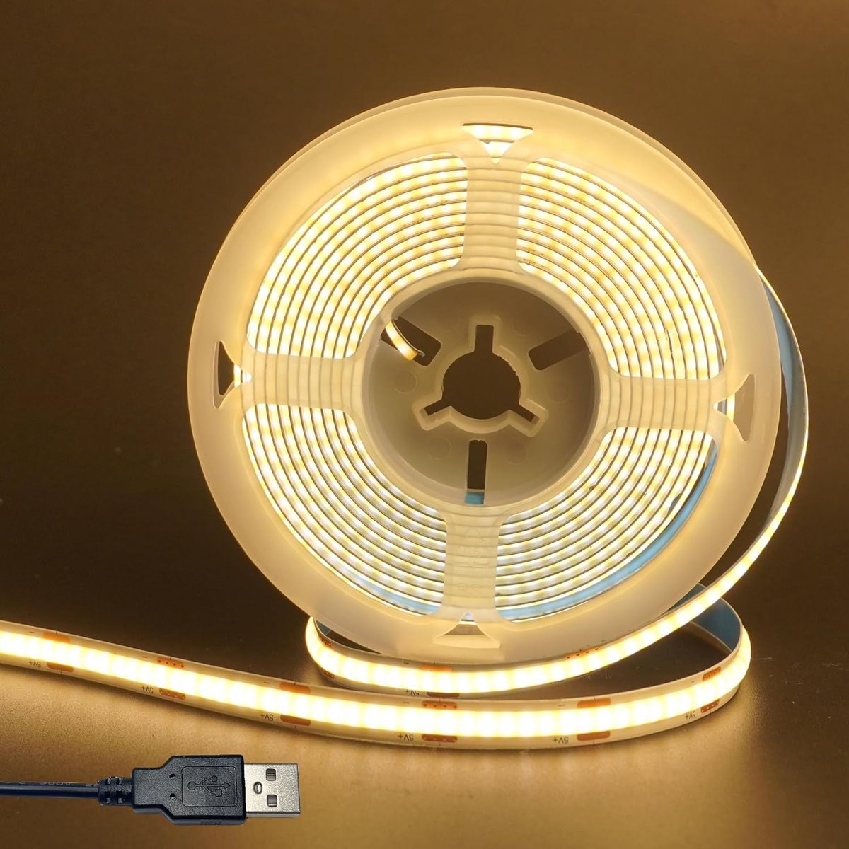 SnelShoppen - 2Packs 5V USB COB LED Strip Lights Warm Wit 3000K 28ft 8mm Breed 320LED/m IP20 Waterproof Flexibele Strip voor Decoratie en Cladding