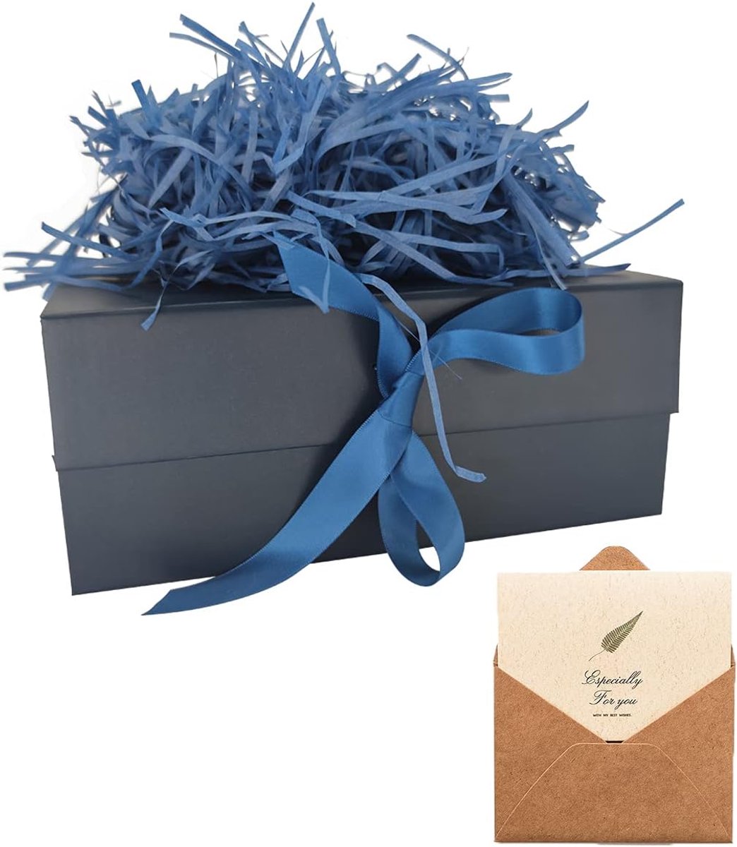 SnelShoppen - Luxe Blauwe Cadeau Doos 23 x 17 x 10 cm met Magnetisch Deksel en Strik voor Verjaardagen, Bruiloften, Kerst en Jubilea