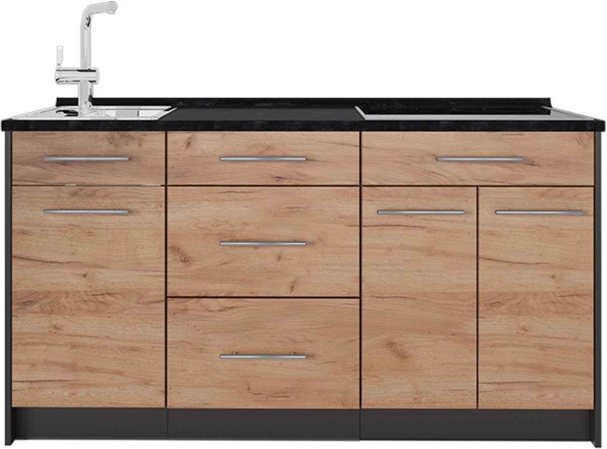 Vicco Keukenblok Fame-Line, Goudkleurig Eiken/Antraciet, 150 cm zonder werkblad