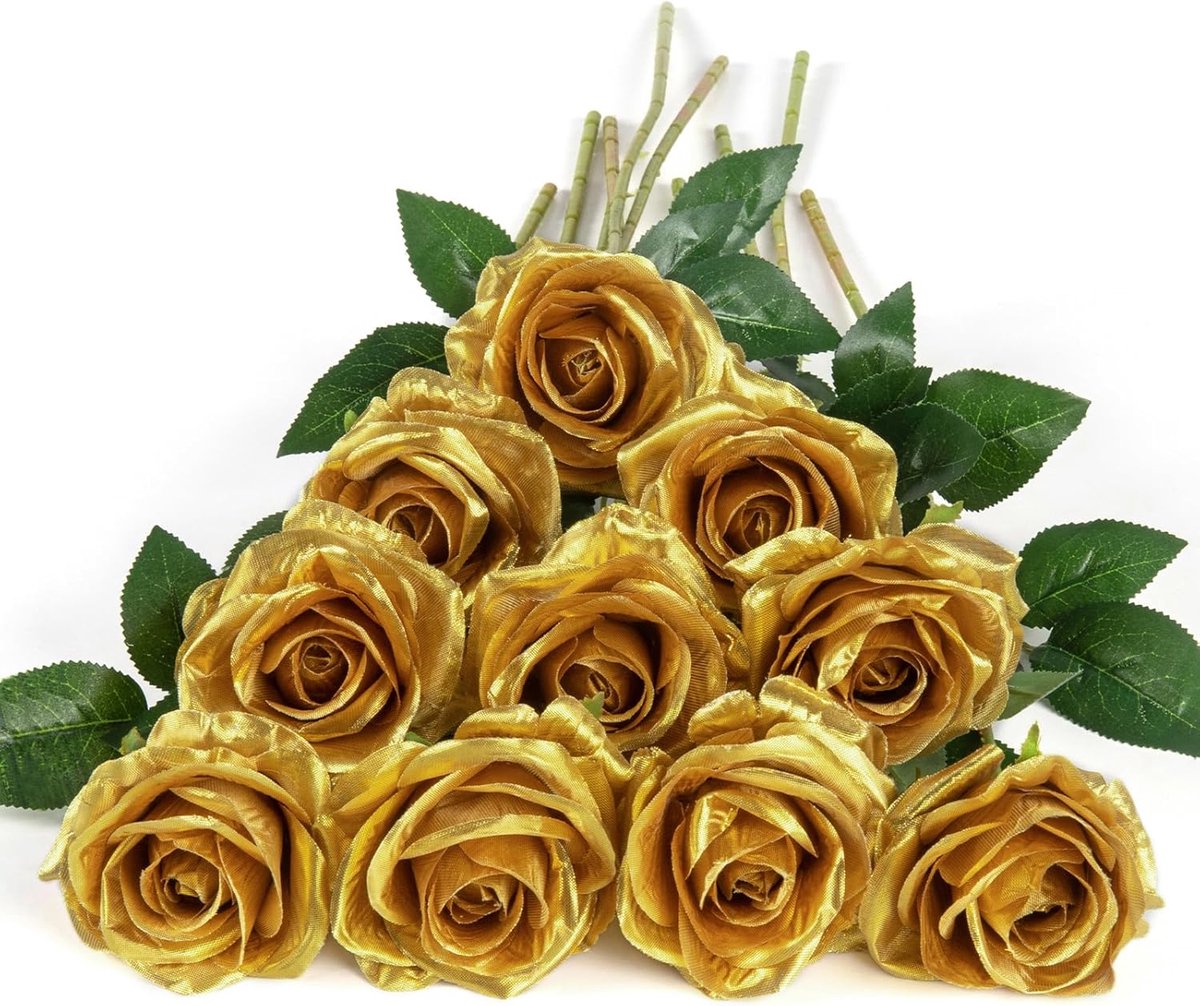 SnelShoppen - 10 Stuks Kunstmatige Rozen - Realistische Zijde Bloemen - Bruidsboeket met Lange Stekken - Perfect voor Trouwarrangement, Feestdecoratie