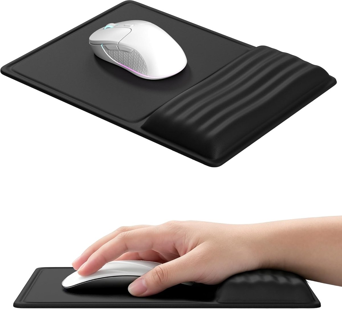SnelShoppen - Ergonomische muismat met polssteun, antislip, comfortabel, ademend, zwart, voor thuis, kantoor, gaming en langdurig gebruik
