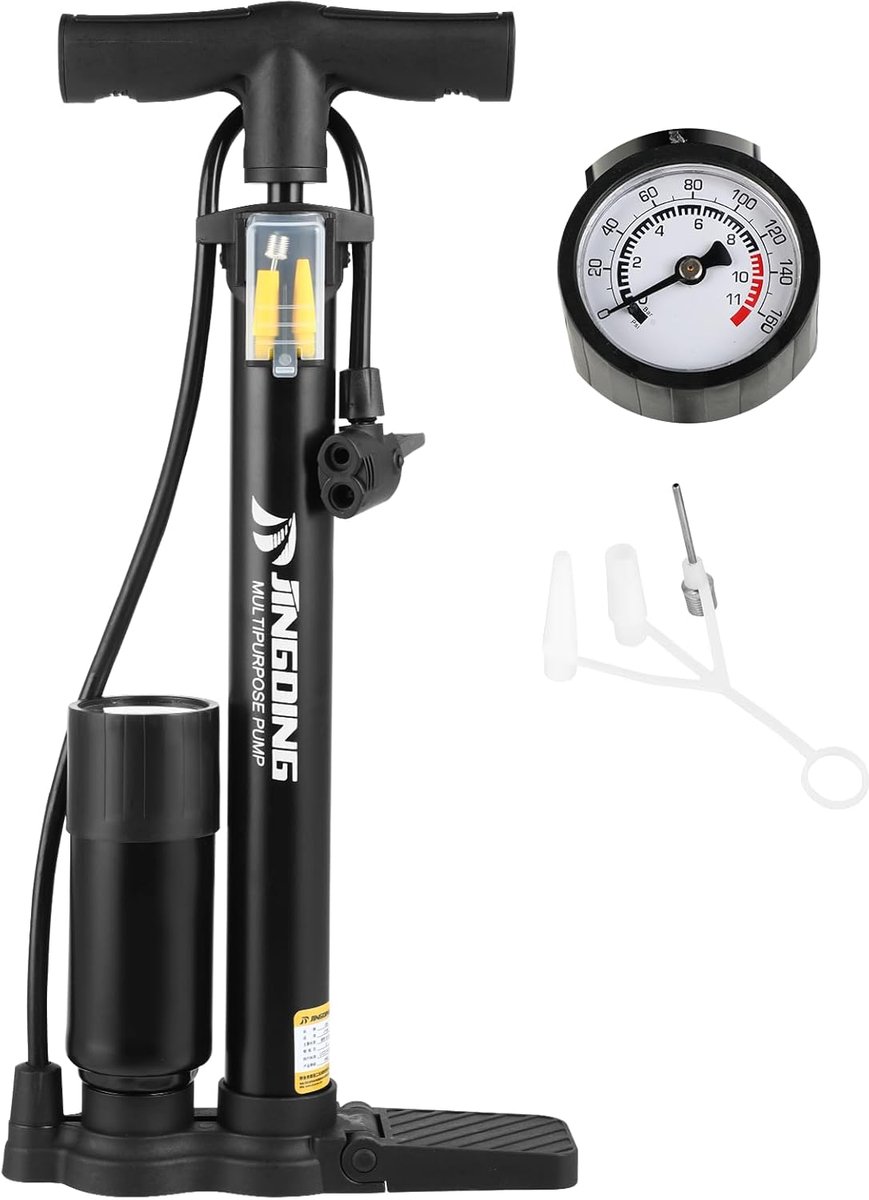 SnelShoppen - Fiets Luchtpomp - Staande Luchtpomp met Manometer 45 cm - Hoge Druk 160 PSI - Geschikt voor Racefiets, E-bike, Mountainbike en Sportarti