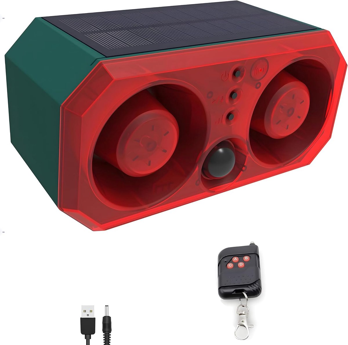 SnelShoppen - Bewegingsmelder op Zonne-energie voor Buiten met 130 dB Geluidsgenerator en 13 LED-Flitslicht, Hondenbel, Opnamefunctie, Beveiliging voo
