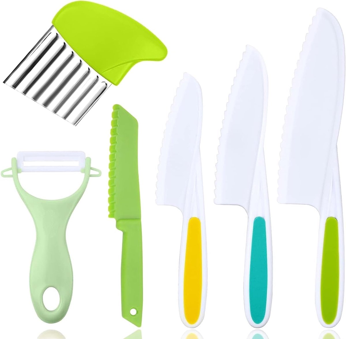 SnelShoppen - Veilig Kindercocktailmesjes Set van 6 - Multifunctioneel Fruitmesje voor Kinderen - Plastic, Kleurrijk, Perfect voor Keuken en Feestjes