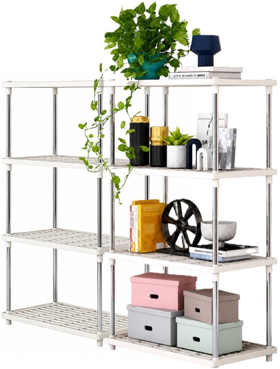 Concorde opbergrek schuur/zolder - 2x - kunststof - wit - 80 x 40 x 20 cm - met 4 planken - stellingkast voor berging