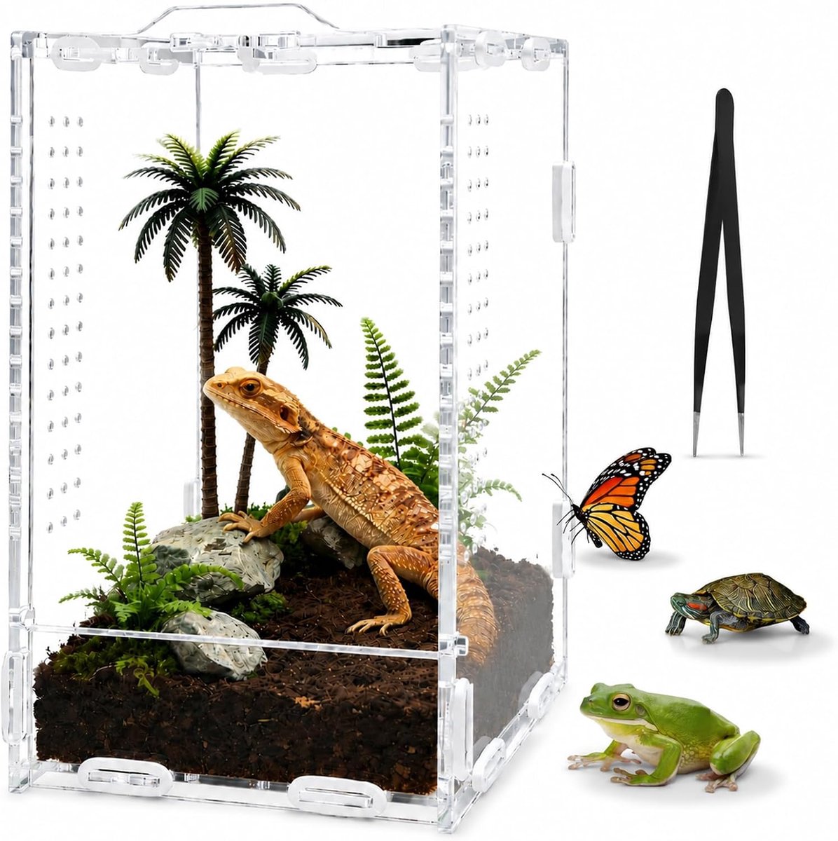 SnelShoppen - Terrarium Box voor Reptielen - Transparante Acrylic Fauna Box met Ventilatiegaten - Ideaal voor Spinnen, Hagedissen, Krekels, Kikkers, S