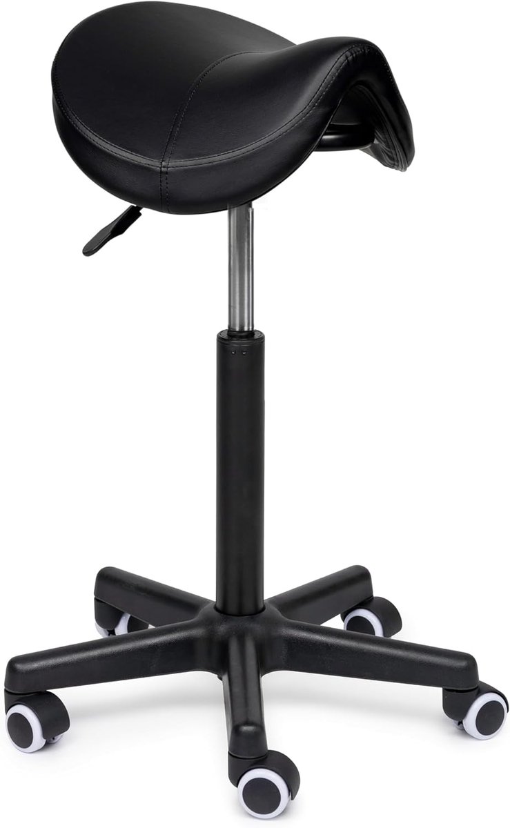 SnelShoppen - Premium Zadelkruk/Kapperskruk Zwart - Ergonomische Zadelstoel Hoogte Verstelbaar (70-85cm) - Kunstlederen Zitting - Zonder Voetsteun - S