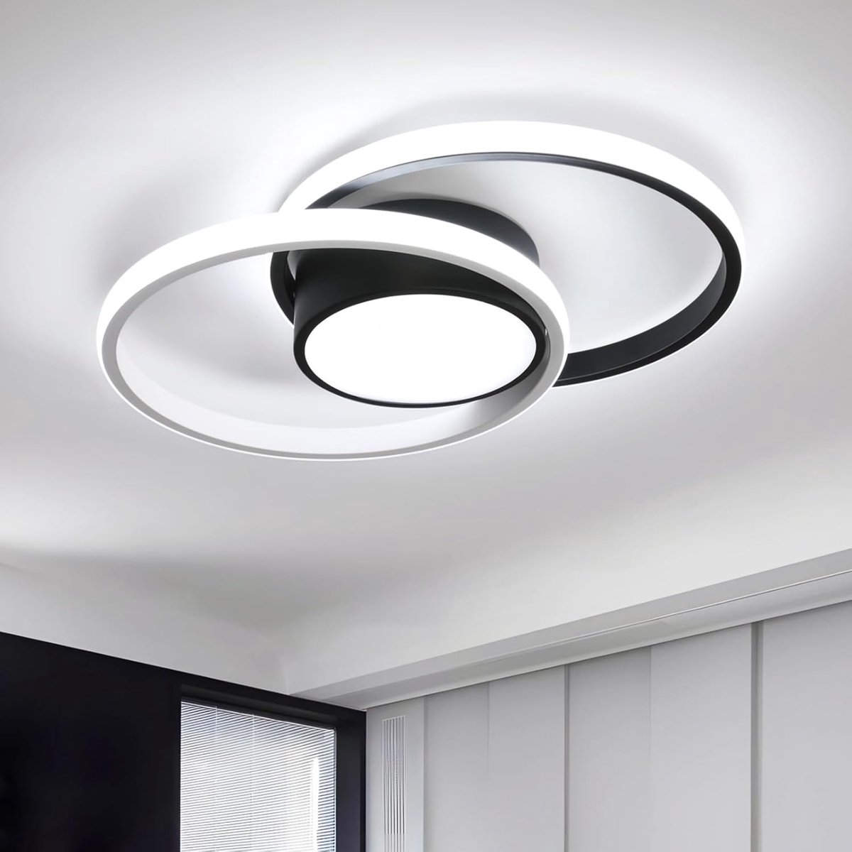 SnelShoppen - Moderne LED Plafondlamp 40 cm - Rond Zwart - 6500K Koud Wit - Ideaal voor Woonkamer, Slaapkamer, Keuken en Eetkamer - Hoogwaardige Acryl