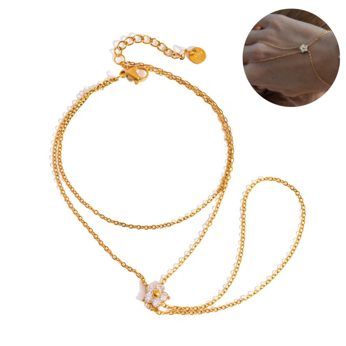 Handketting Bloem Goudkleurig | Klaver Handketting | Dames Sieraden | Hanketting Goldplated | Borasi | Luxe Geschenkzakje |