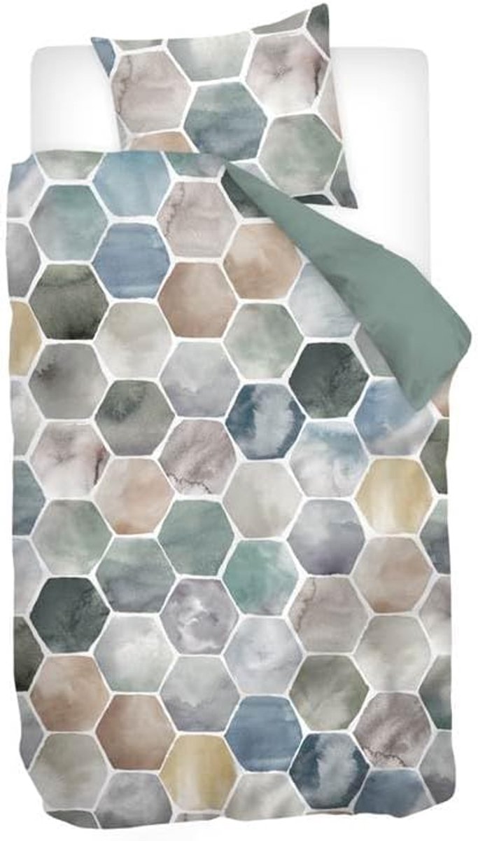SnelShoppen - Flanel Dekbedovertrek - Geometrisch Patroon - Single 140x200/220 cm + 1 Kussensloop 60x70 cm - Multi kleur - Winter Cozy