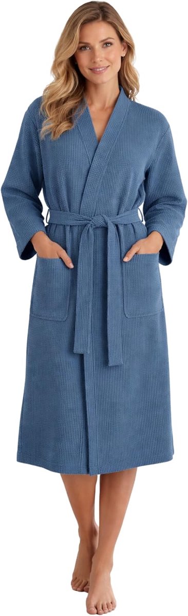 SnelShoppen - Dames Badjas Waffle Pique Katoen Lichtgewicht - Perfect voor Thuis, Wellness, Spa - Comfortabele Badmode in Diverse Maten en Kleuren