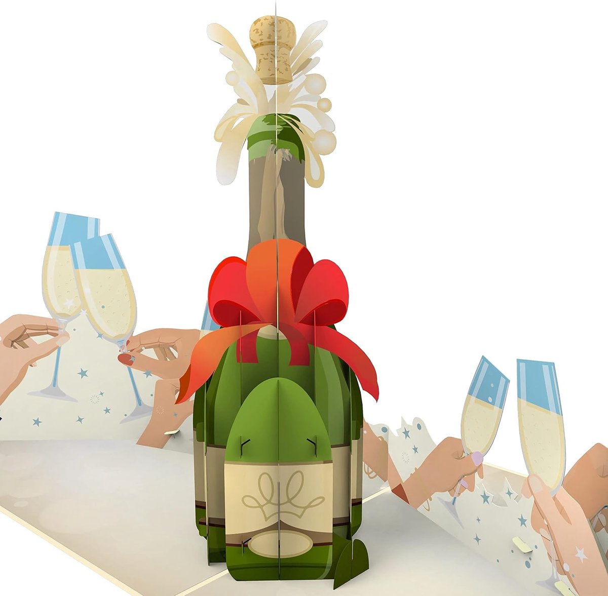 SnelShoppen - 3D Champagne Pop-Up Kaart - Verjaardag, Trouwerij, Pensioen of Diploma - Unieke Verjaardagskaart met Verrassingseffect - Elegante Wenska