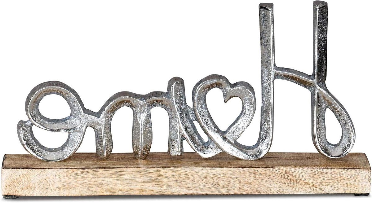 Houten Letterdecoratie - Tafeldecoratie Opschrift - Woonkamer Aankleden - Metaal en Hout - 17x11x5 cm - Natuur Zilver