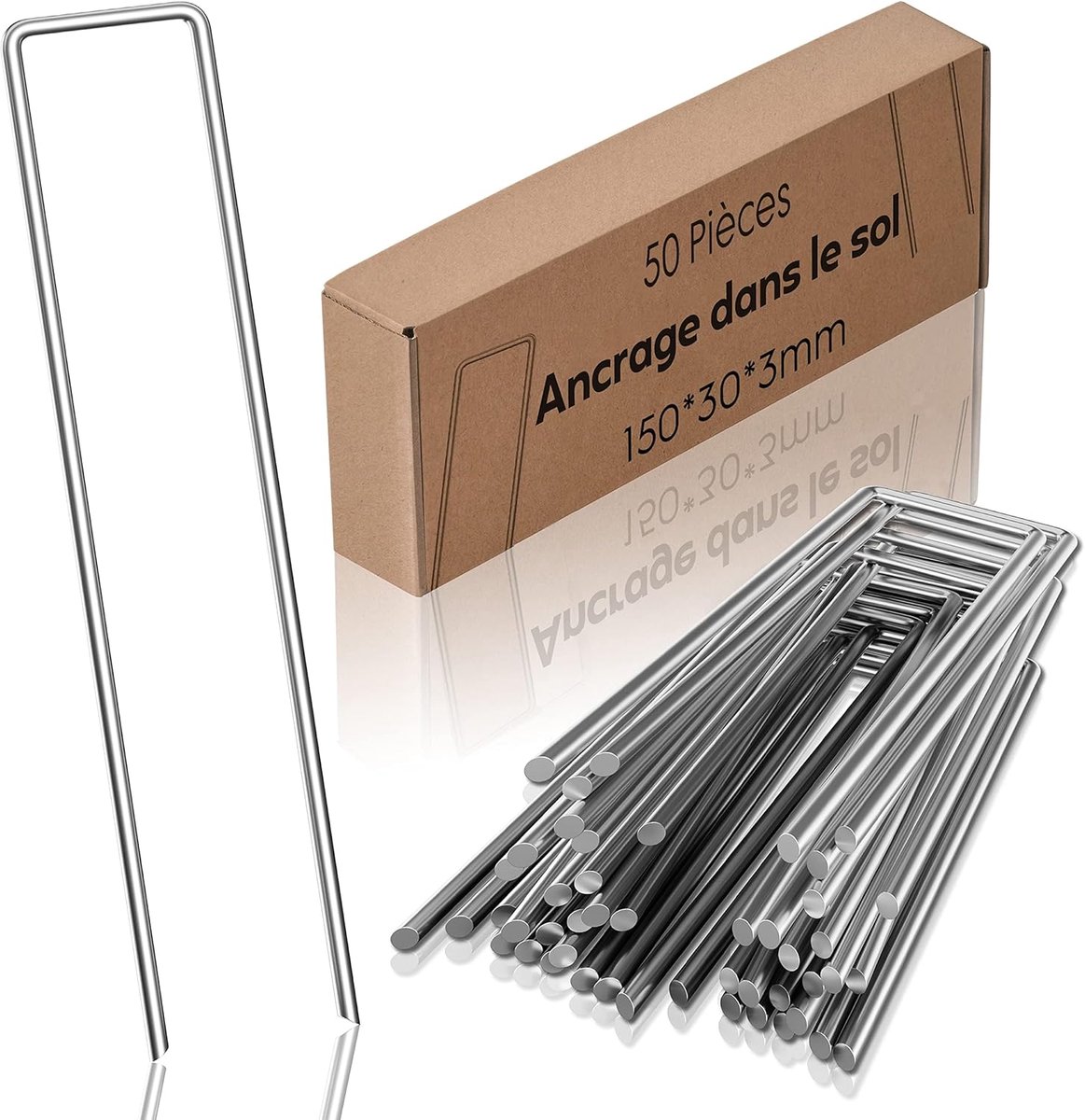 SnelShoppen - 50 Stuks RVS Grondankers/Grondpennen - Roestvrij en Gegalvaniseerd - 150mm x 30mm x Ø 3mm - Ideaal voor Tuin, Camping en Feesten