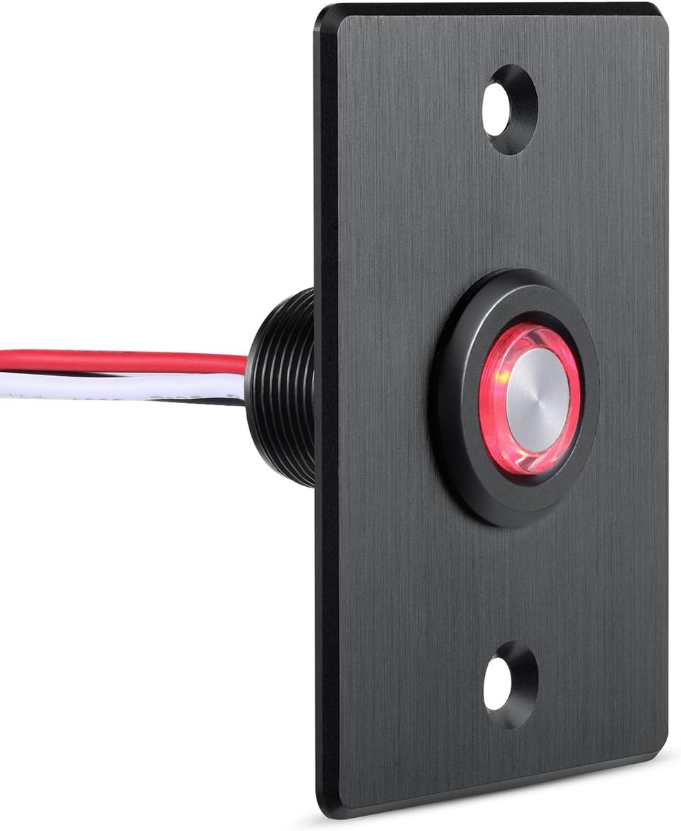 SnelShoppen - Camper Dimmer Switch 12V Push Button met Rode Ringverlichting, Aluminium, 6A voor Camper, Boot, Truck, Auto, LED Strip